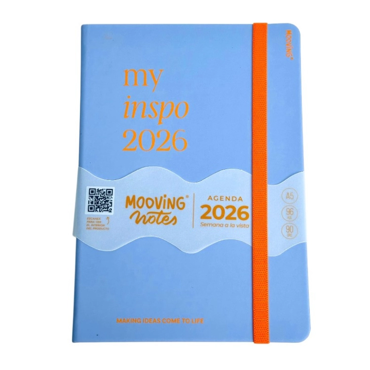 Agenda Mooving 2026 Notes Lila Encuadernada Semana a la Vista 15x21 Art.1446100